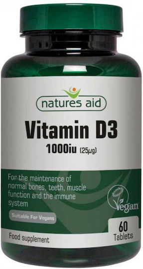 Natures Aid Vitamin D3 Vegan Βιταμίνη για Ενίσχυση του Ανοσοποιητικού & την Υγεία των Οστών 1000iu 60 ταμπλέτες