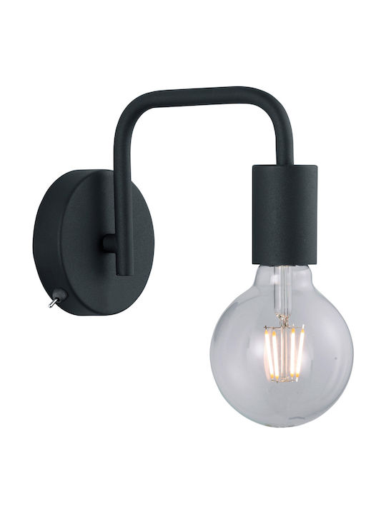 Trio Lighting Diallo Vintage Φωτιστικό Τοίχου με Ντουί E27 σε Μαύρο Χρώμα Πλάτους 10cm