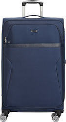 Diplomat Large Travel Suitcase Fabric Blue with 4 Wheels Height 78cm