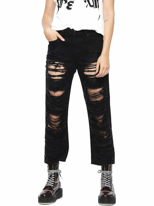 Diesel Aryel Women's Jean Trousers with Rips in Straight Line Black