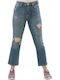 Only High Waist Women's Jean Trousers Flared with Rips in Slim Fit Medium Blue Denim