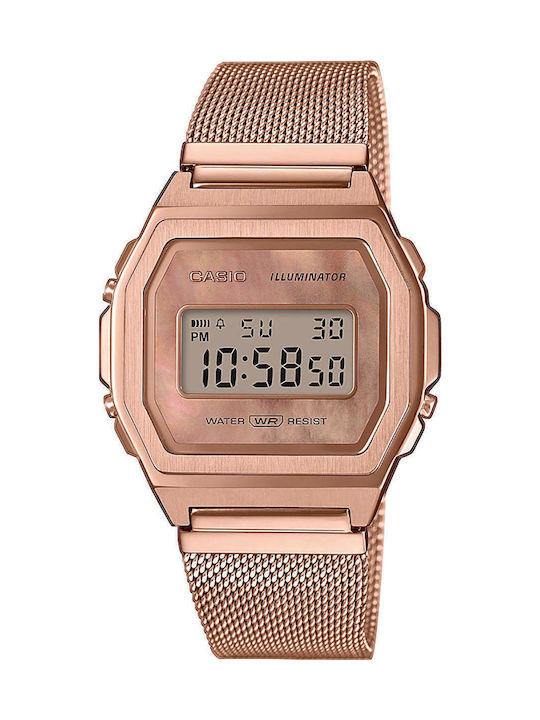 Casio Vintage Digital Women's Watch Chronograph with Pink Gold Metal Bracelet