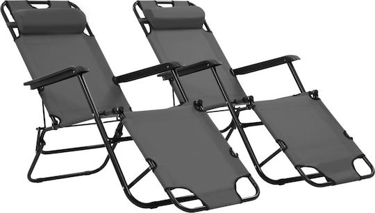 vidaXL Lounger-Armchair Beach with Recline 2 Slots Gray 138x61x89cm Set of 2pcs