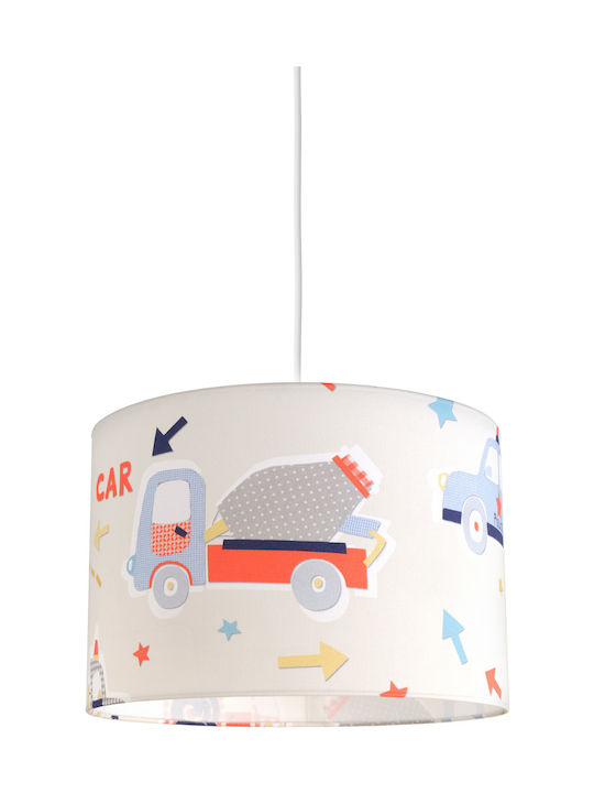 Veis City Cars Single Bulb Kids Lighting Pendant of Fabric 60W with Drive Size E27 In White Colour 35x24cm