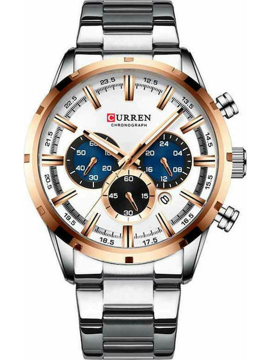Curren Men's Watch 45mm Chronograph Battery with Silver Metal Bracelet