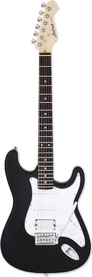 Aria Electric Guitar Pro II STG-004 with HSS Pickups Layout, Tremolo, Techwood Fretboard in Black