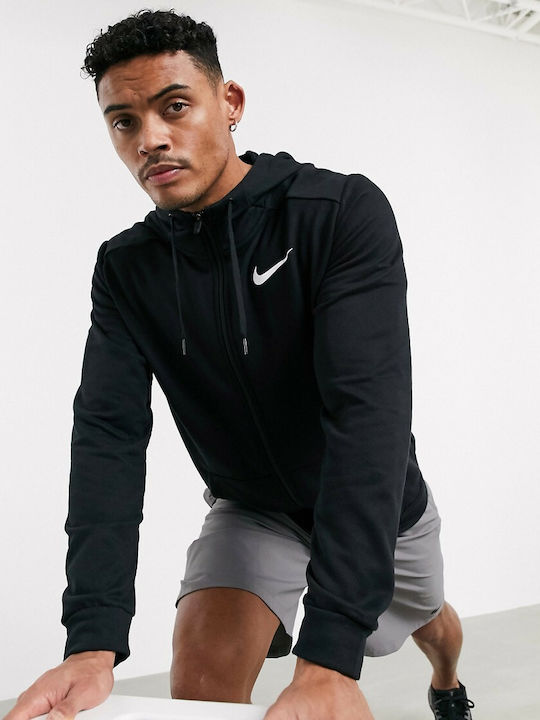 Nike Jachetă cu fermoar pentru bărbați Dri-Fit cu glugă și buzunare Neagră