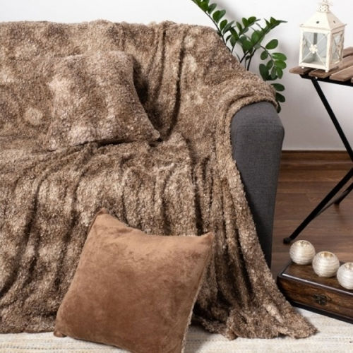 Silk Fashion Astrakan Pătură Pentru Canapea 2 Locuri Blănos 180x250cm Maro Deschis