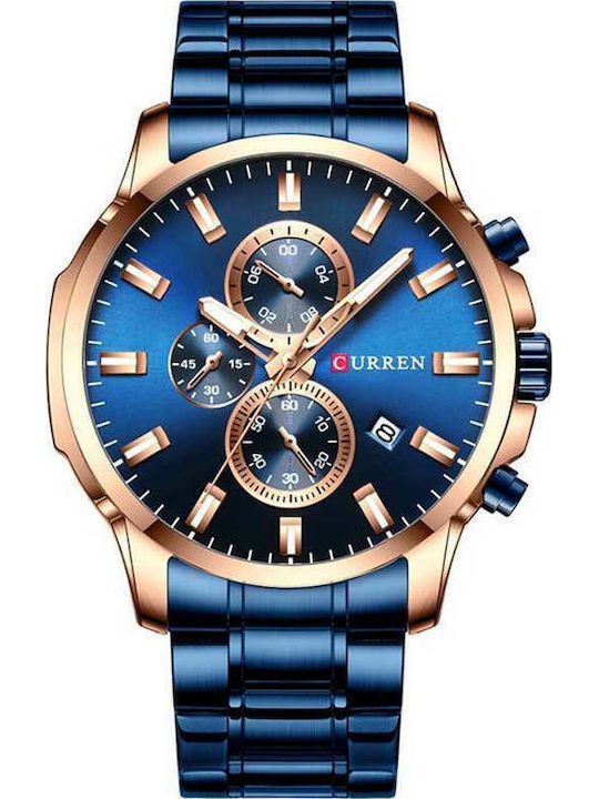 Curren Ανδρικό Ρολόι 47mm Χρονογράφος Μπαταρίας με Μπλε Μεταλλικό Μπρασελέ