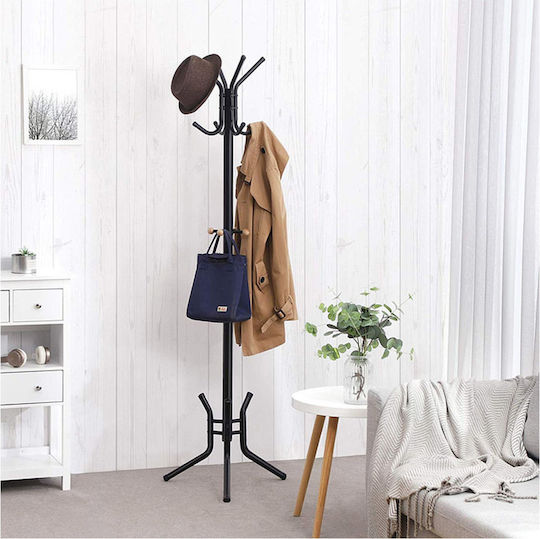 Songmics Freistehender Kleiderständer Metallisch Schwarz mit 8 Haken 49x49x176cm