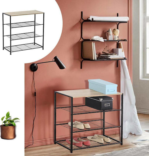 Metal Shoe Organizer with 3 Shelves Black / Natural 63x30x63cm E-3294