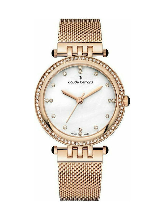 Claude Bernard Dress Code Crystals Watch with Pink Gold Metal Bracelet