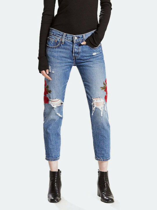 Levi's 501 Cropped Taper Damenjeanshose mit Rissen in Enger Passform