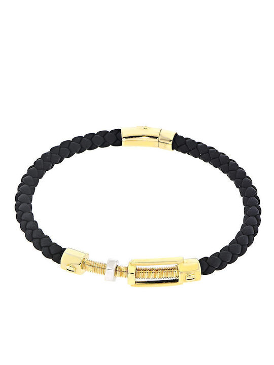 Leather bracelet with gold and white gold details BR03954 (Unisex)