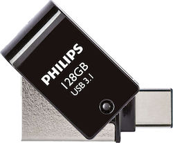 Philips 2-in-1 128GB USB 3.1 Stick cu conexiune USB-C Negru