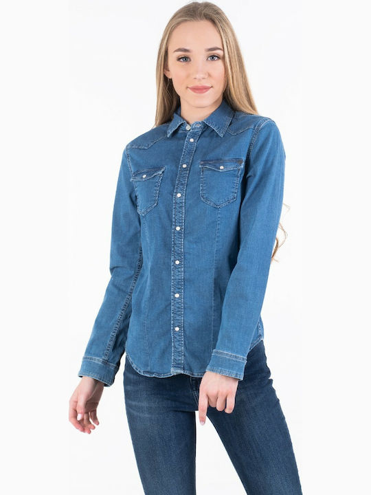 Pepe Jeans Rosie Langärmelig Damen Denim Hemd Blau