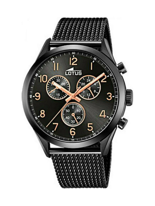 Lotus Watches Watch Chronograph Battery with Black Metal Bracelet 18639/1