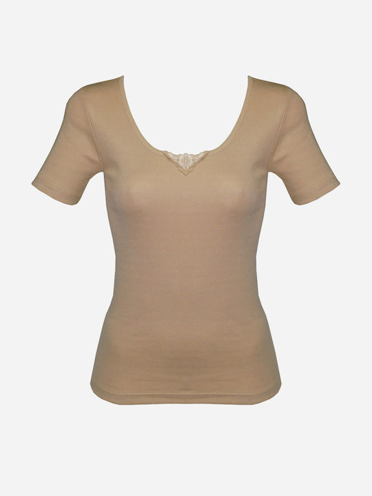 Helios Baumwolle Damen T-Shirts Beige 2Pack