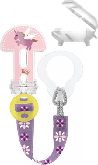 Mam Pacifiers Accessories Ribbon with Beads Clip It! & Cover made of Fabric Unicorn Pink 2 Pieces