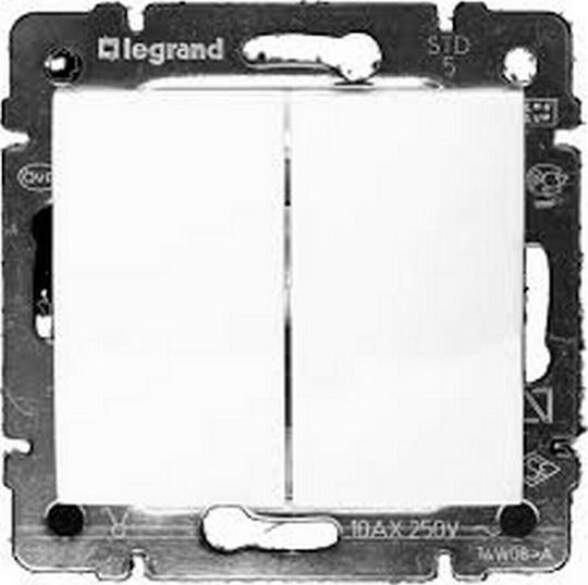 Legrand Valena 08 Χωνευτός Διακόπτης Τοίχου Διπλός χωρίς Πλαίσιο Aller Retour Λευκός