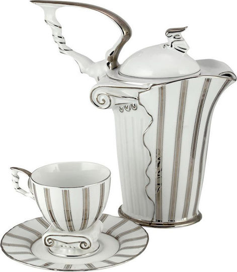 WM Collection Tea Set with Cup Porcelain White 1350ml 9pcs