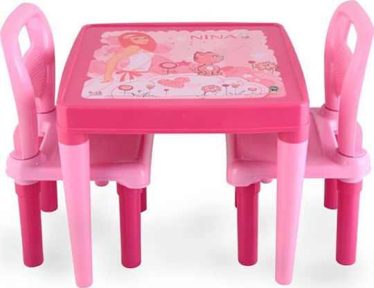 Set Masă cu Scaune pentru Copii din Plastic Roz Pilsan