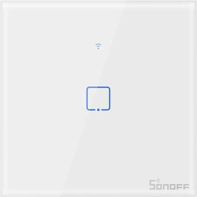 Sonoff TX T0 Χωνευτός Διακόπτης Τοίχου Wi-Fi για Έλεγχο Φωτισμού με Πλαίσιο και Ένα Πλήκτρο Αφής Φωτιζόμενος Λευκός