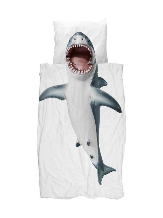 Snurk Shark Комплект Детски Плик за Завивка Единичен с Калъфка Бял 160x220бр