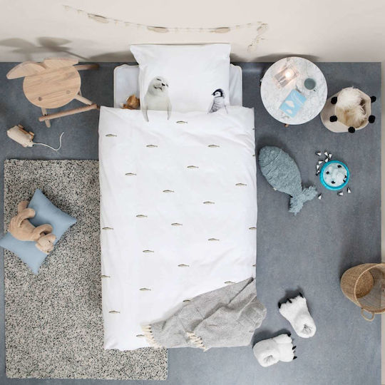 Snurk Arctic Friends Set Kids Duvet Cover Single with Pillowcase White 140x200cm