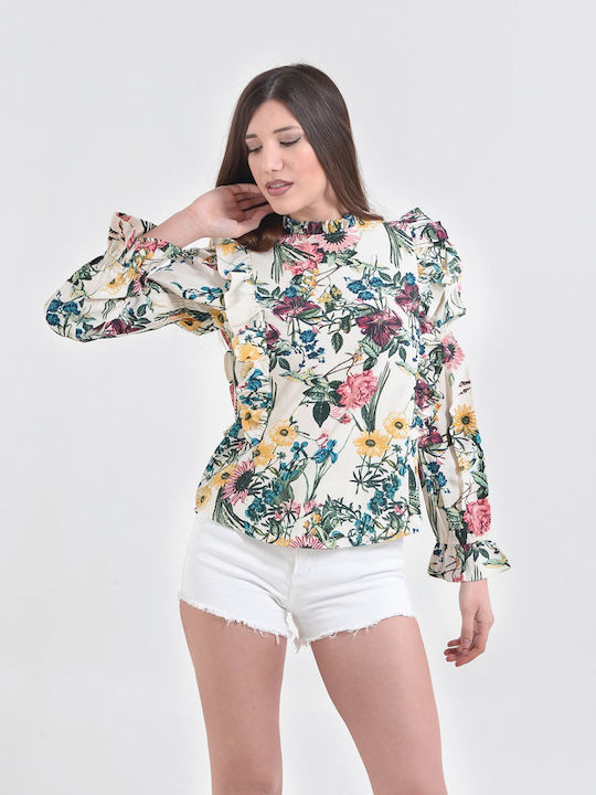 Ble Resort Collection Women's Summer Blouse Short Sleeve Floral Multicolor