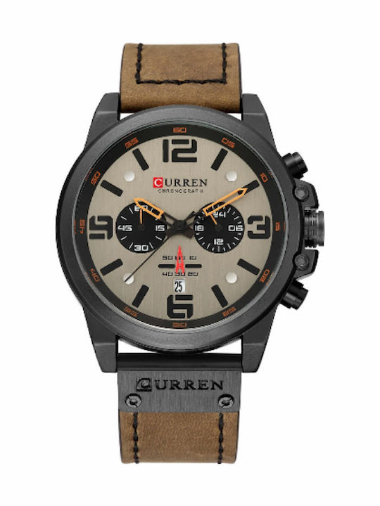 Curren Men's Watch 47mm Chronograph Battery with Leather Strap Beige/Brown