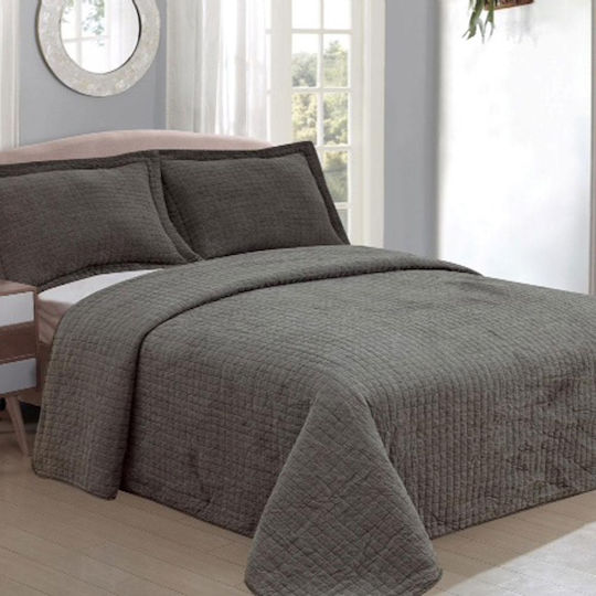 Silk Fashion Stonewashed Set Coverlet Queen Size Cotton Grey 220x240cm 3pcs