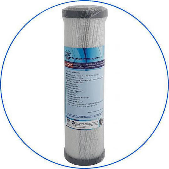 Aqua Pure Ersatz-Wasserfilter für die Arbeitsplatte und unter der Arbeitsplatte aus Aktivkohle 10" APCYD 1 μm (Mikrometer)