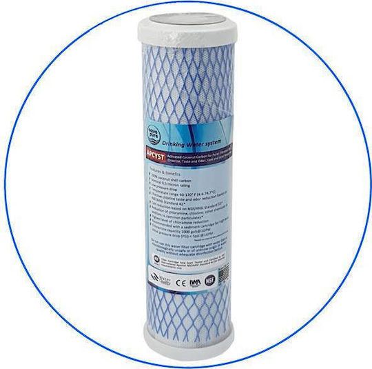 Aqua Pure Ersatz-Wasserfilter für die Arbeitsplatte und unter der Arbeitsplatte aus Aktivkohle 10" APCYST 0.5 μm (Mikrometer)