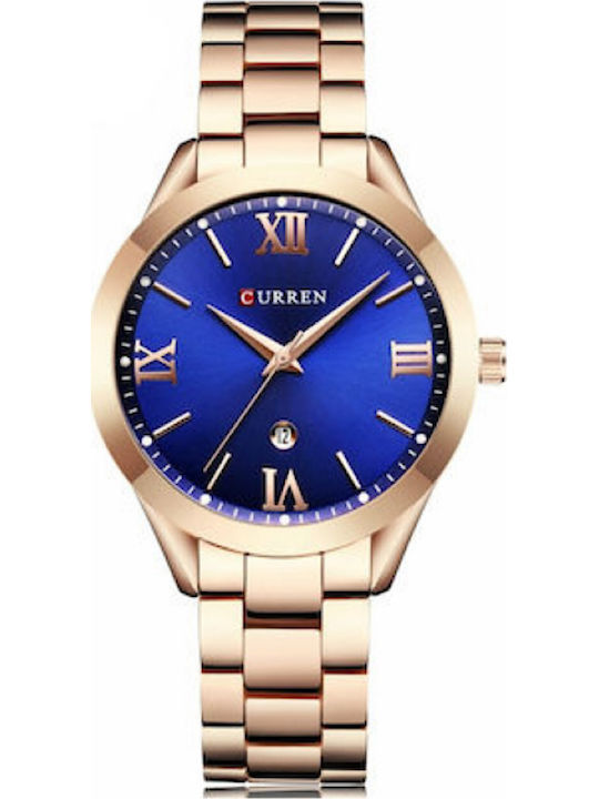 Curren Γυναικείο Ρολόι 30mm Μπαταρίας με Ροζ Χρυσό Μεταλλικό Μπρασελέ