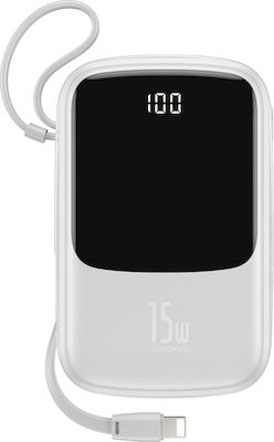 Baseus Qpow Lightning Power Bank 10000mAh 15W mit 2 USB-A Anschlüssen und USB-C Anschluss Weiß