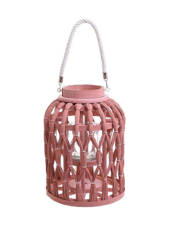 Inart Lantern Wicker Tabletop Pink 25x25x33εκ. 1pcs