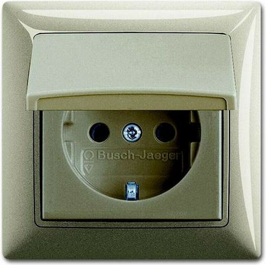 Abb Basic 55 Μονή Χωνευτή Πρίζα Ρεύματος Στεγανή με Καπάκι Champagne