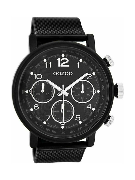 Oozoo Timepieces Stainless Steel Bracelet Watch Chronograph with Black Leather Strap