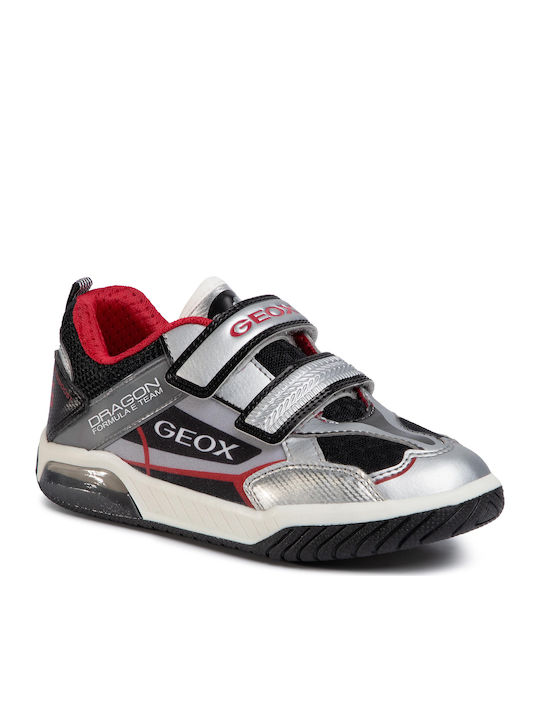 Inek Παιδικά Sneakers Ανατομικά με Σκρατς & Φωτάκια Ασημί