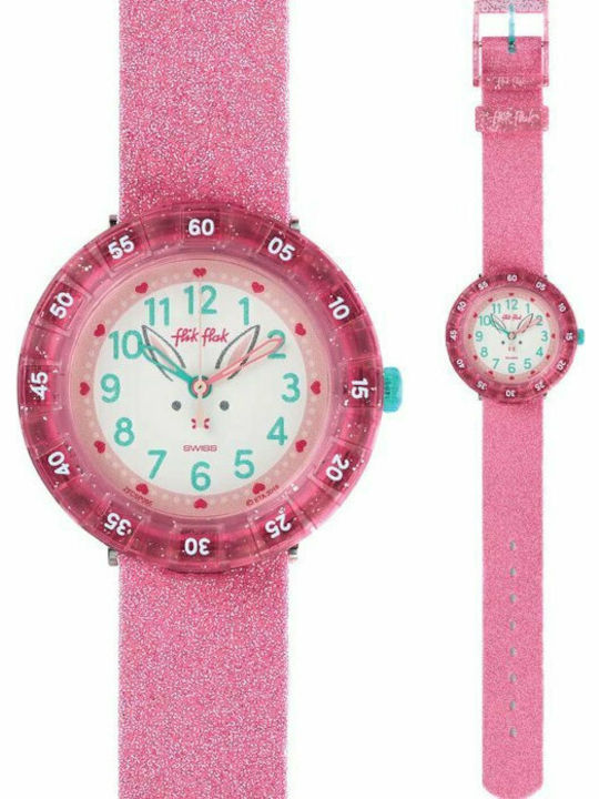 FlikFlak Kids Analog Watch Bunnyaxus with Fabric Strap Pink