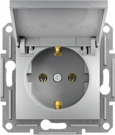 Schneider Electric Asfora Priză Electrică Mortice Simplă cu Capac Aluminiu