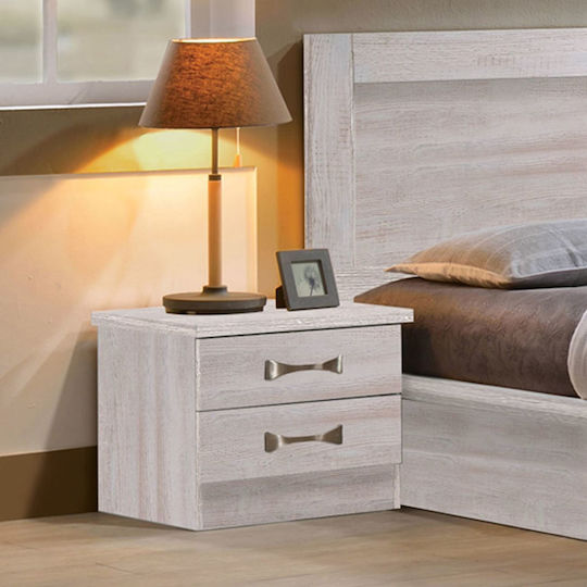 Life Wooden Bedside Table White Wash 48x40x39cm