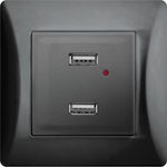 Lineme Power Socket with 2 USB Ports Black