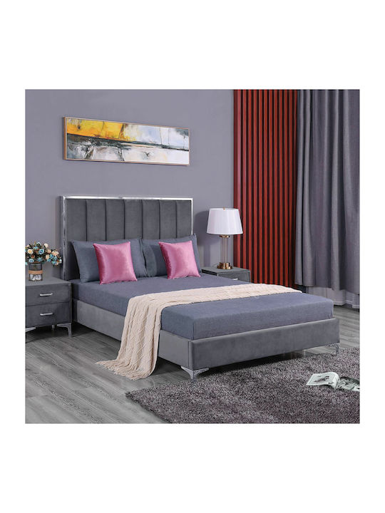 Avignon Κρεβάτι Υπέρδιπλο Επενδυμένο με Ύφασμα Γκρι για Στρώμα 160x200cm