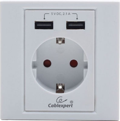 Cablexpert Single Power Safety Socket with 2 USB Ports White Βιδωτή