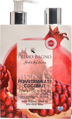 Primo Bagno Pomegranate & Coconut Skin Care Set for Moisturizing & Cleaning Body Cleaning with Bubble Bath & Body Cream