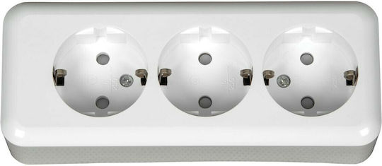 VK Lighting Τριπλή Εξωτερική Πρίζα Ρεύματος Λευκή