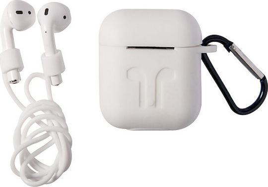 Soft Σετ Θήκη & Anti-Lost Strap με Γάντζο σε Λευκό χρώμα για Apple AirPods