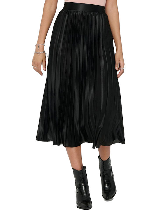 Only Pleated High Waist Midi Skirt in Black color